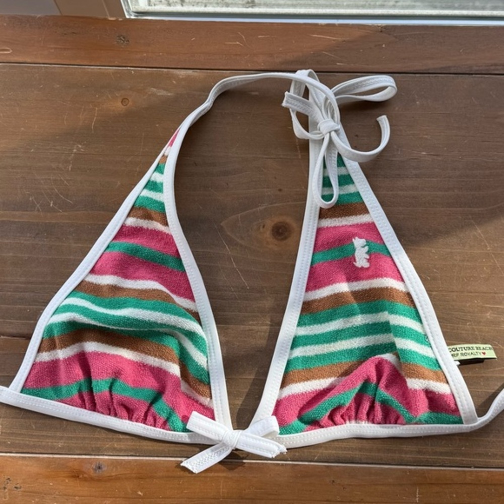 Juicy Couture Beach Terry Cloth Bikini Top Vintage Y2K Striped Triangle L NWOT